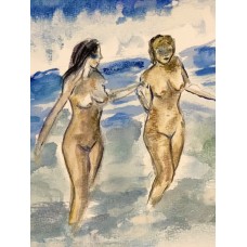 “Girls at the Sea” – Original Female Nude Watercolor on Paper | Marina Stognieva